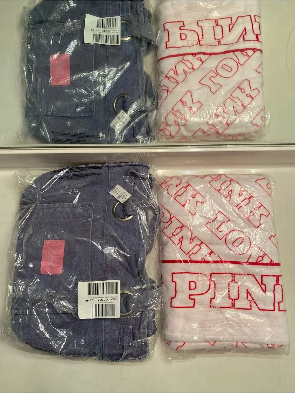 PINK Victoria's Secret Denim Flat Bottom Tote Bag with Pink Logo Towel